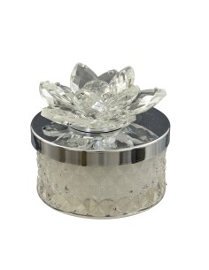Candle favour: Diamond with crystal flower, silver-tone, medium low