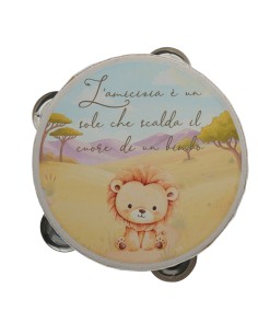 Bomboniera tamburello decorativo leoncino Sam – Ø 15 cm