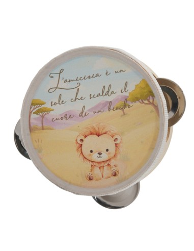 Decorative tambourine favour: Sam the lion – Ø 10 cm