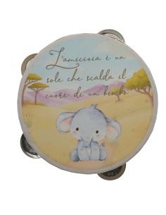Decorative tambourine favour: Leo the elephant – Ø 15 cm