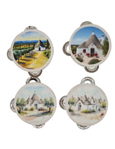 Bomboniera tamburello decorativo trulli, modelli assortiti – Ø 10 cm