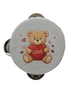 Dekoratives Tamburin als Gastgeschenk: Teddybär mit Love-Herz – Ø