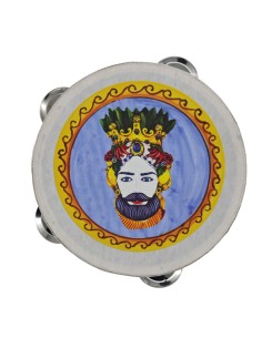 Decorative tambourine favour: Sicilian male Moor’s head – Ø 15 cm