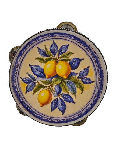 Tambourin décoratif souvenir : citrons avec feuilles bleues – Ø 15