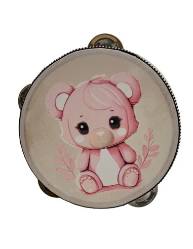 Dekoratives Tamburin als Gastgeschenk: rosa Teddybär – Ø 15 cm