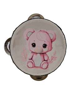 Bomboniera tamburello decorativo orsetto rosa – Ø 10 cm