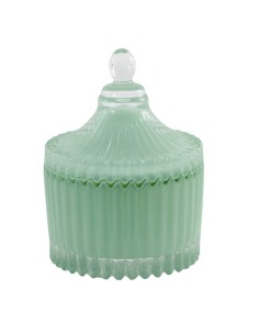 Round ribbed glass box favour, sage green, small – Ø 6,7 H 9,2 cm