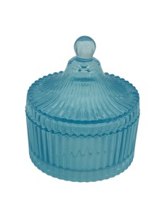 Round ribbed glass box favour, Prisma, blue, large – Ø 10,5 H 12,2