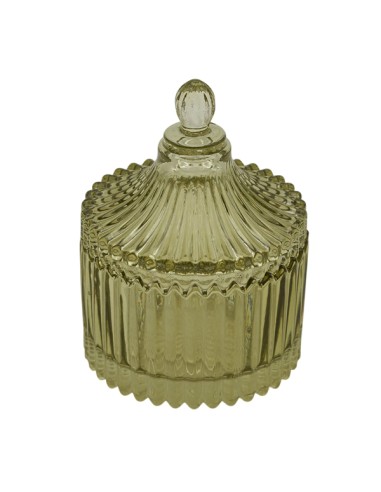 Round ribbed glass box favour, Prisma, green, small – Ø 6,7 H 9,2 cm