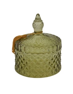 Bomboniera scatola in vetro, Prisma, verde, bassa, grande – Ø 10,5