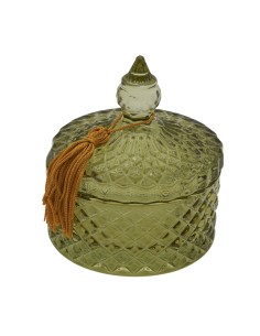 Bomboniera scatola in vetro, Prisma, verde, bassa, piccola – Ø 8,5