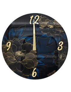 Round Peonia wall clock, blue, gold-tone details – Ø 60 cm