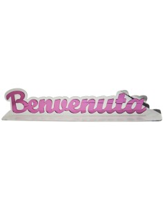 Doubleplex decorative plex inscription «Benvenuta», pink – 42 × 9 cm