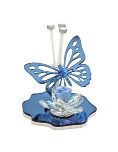 Diffuseur en cristal avec papillon et rose souvenir, bleu ciel