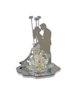Crystal diffuser favour with couple and rose, silver-tone finish
