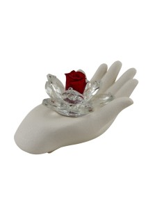 Bomboniera mano in bianco satinato, con fiore decorativo Swar, rosa