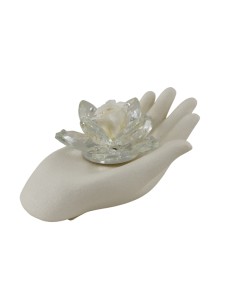 Bomboniera mano in bianco satinato, con fiore decorativo Swar, rosa