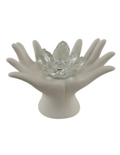 Bomboniera mani alte in bianco satinato, con fiore decorativo Swar