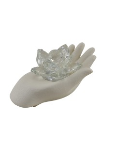 Bomboniera mano in bianco satinato, con fiore decorativo Swar – 6,5