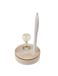 Sablier souvenir, finition dorée, petit format, avec stylo – 8 × 8