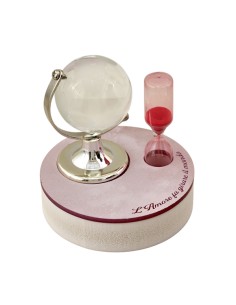 Bomboniera mappamondo, rosso, piccolo, satinato, con clessidra – 8