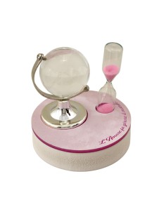 Globe favour, pink, small, satin finish, with hourglass – 8 × 8 × 9