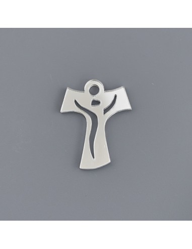 Application décorative en plex, croix Tau, finition argentée – 4 cm