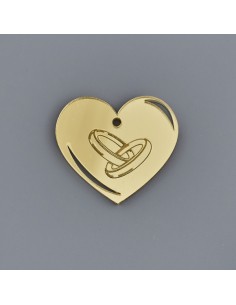 Plex decorative piece, heart with wedding rings, gold-tone finish