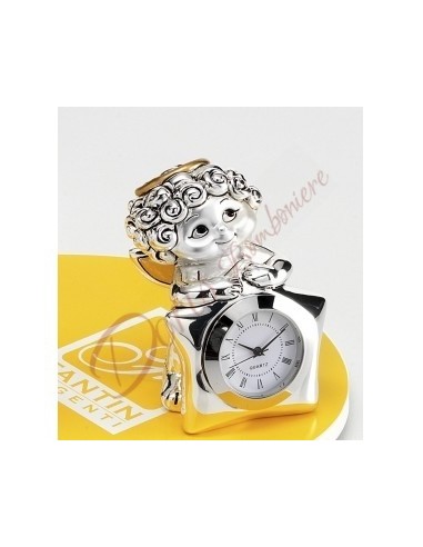 Angelo argento con stella orologio h 8 cm con scatola 622/3