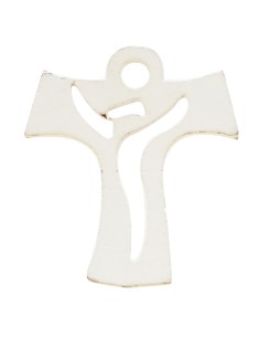 Application décorative en bois, croix Tau, blanche – 4 cm