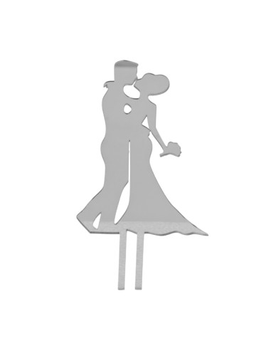 Plex cake topper, wedding couple, silver-tone finish – H 18 L 9 cm