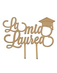 Cake topper in plex, «La mia laurea», finitura dorata – H 16,5 L