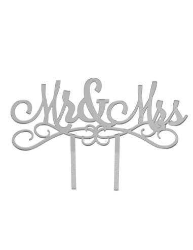 Cake topper in plex, «Mr & Mrs», finitura argentata – H 13 L 18 cm