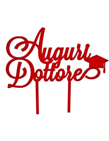 Cake topper in plex, «Auguri dottore», rosso – H 16,5 L 17,5 cm