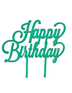 Plex cake topper, «Happy Birthday», green – H 17,5 L 16,5 cm
