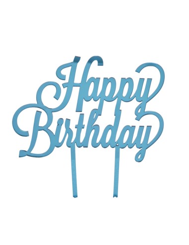 Tortenstecker aus Plex, «Happy Birthday», hellblau – H 17,5 L 16,5
