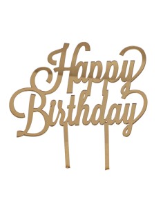 Cake topper in plex, «Happy Birthday», finitura dorata – H 17,5 L