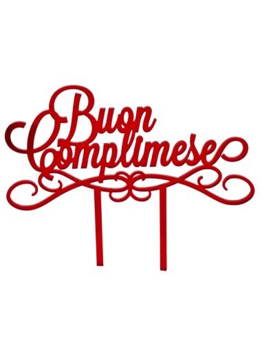 Plex cake topper, «Buon complimese», red – H 15 L 18 cm