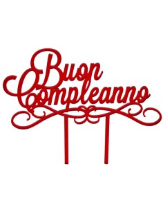 Cake topper in plex, «Buon compleanno», rosso – H 15,5 L 18,5 cm