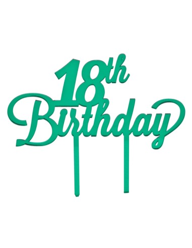 Cake topper in plex, «18 Birthday», verde – H 15 L 17 cm