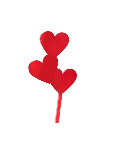 Cake topper in plex, tre cuori, rosso – L 6,5 H 14,5 cm