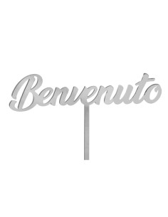 Plex cake topper, «Benvenuto», silver-tone finish – 17 × 13 cm