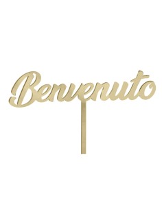 Cake topper in plex, «Benvenuto», finitura dorata – 17 × 13 cm