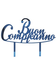Cake topper in plex, «Buon compleanno», celeste – 14 cm