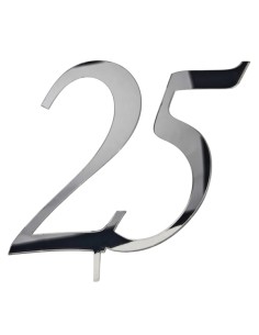 Cake topper in plex, numero 25, finitura argentata – H 14 cm