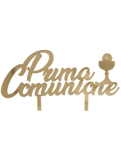Cake topper in plex, «Comunione», finitura dorata – H 12 L 15,5 cm