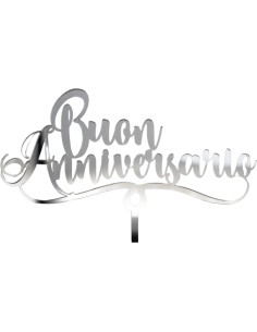 Cake topper en plex, «Buon anniversario», finition argentée – L 18