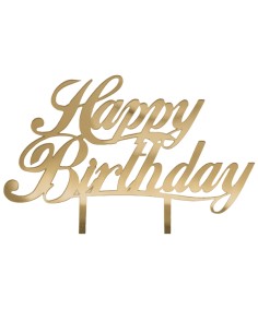 Cake topper in plex, «Happy Birthday», finitura dorata