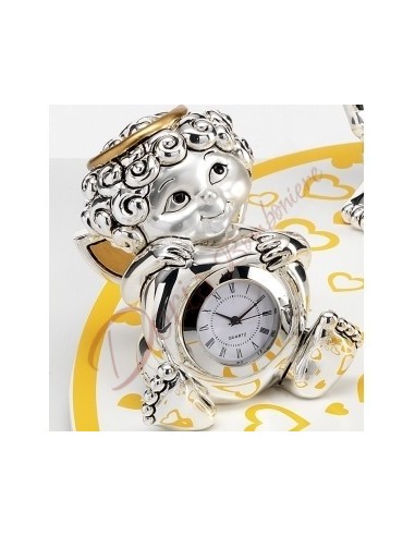 Angelo argento con cuore orologio h 7 cm con scatola