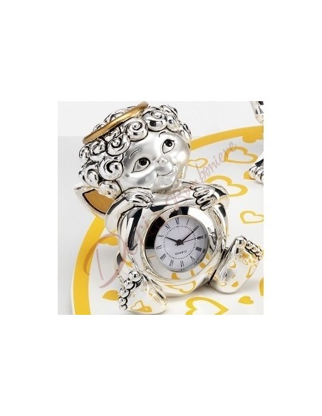 Angelo argento con cuore orologio h 7 cm con scatola 622/1
